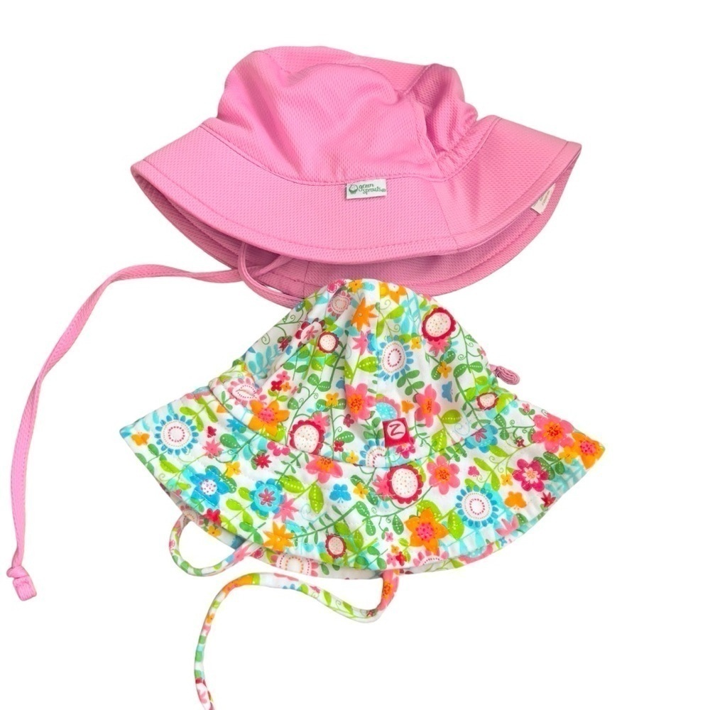 Zutano Baby Green Sprouts Baby Girl Baby Sun Hat Bonnet 0-6 months Pink Cotton